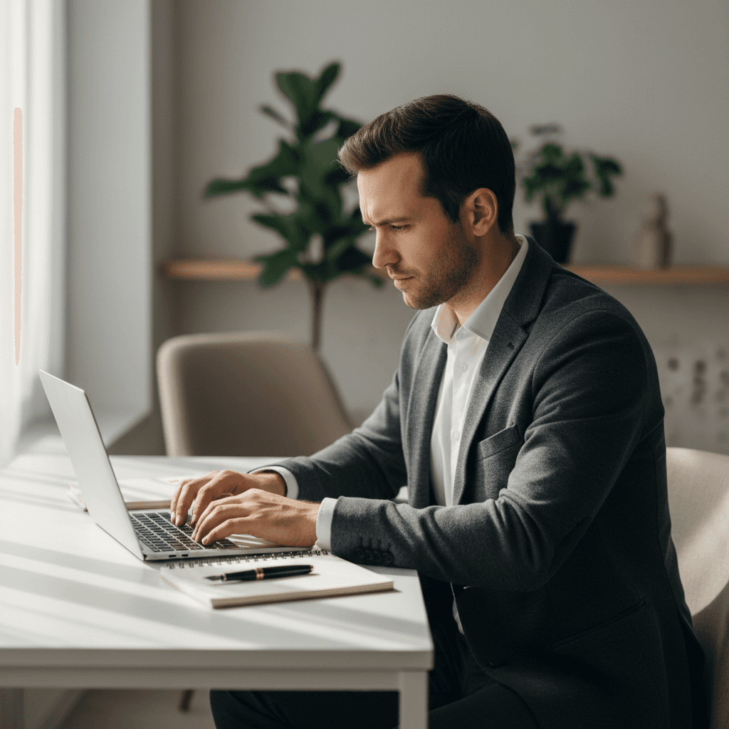 Professional reflecting on career transition